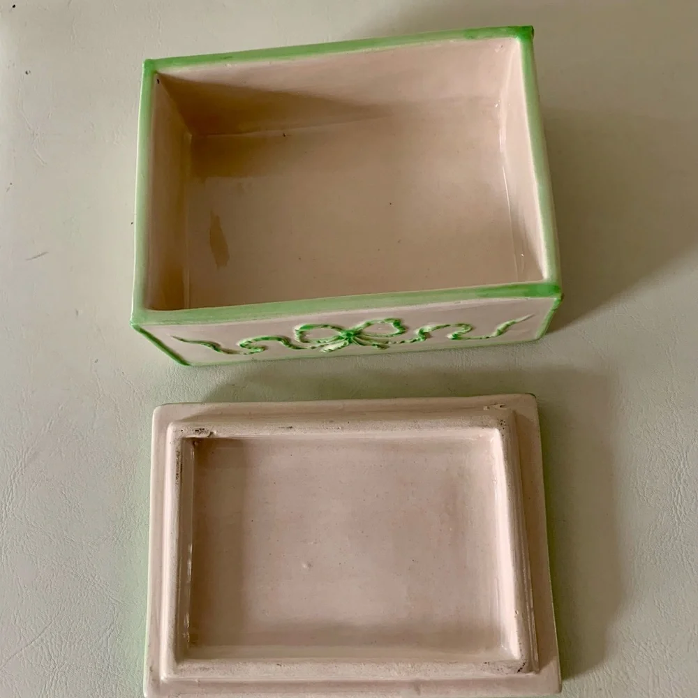 Vintage Landing Of The Piligrims Ceramic Trinket Box Italy 2.5/4/5”